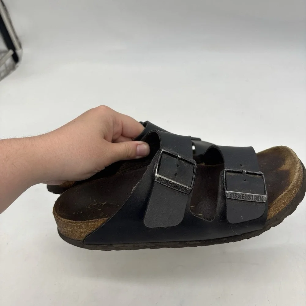 Birkenstock Arizona Shoes Womens 6 Birko-Flor Sandals Black Slip On Brown
